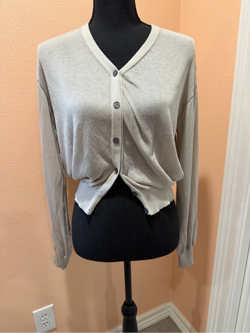 Light Gray V-Neck Button Cardigan Sweater for Women Sheer Summer